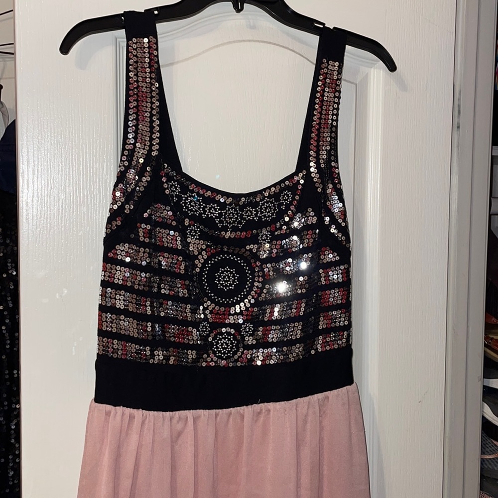 Silver sequins color block dress